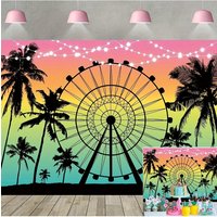 Summer Ferris wheel, seaside sunset and palm trees, suitable for birthday parties, festivals, decorations, photography props