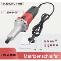 750W Elektrischer Geradschleifer, Handgehaltene Schleifmaschine mit Variabler Geschwindigkeit 0-27000 U/min, Polierwerkzeug, Mini-Fräse 6mm