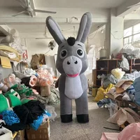 Inflatable Grey Donkey Mascot Costume Adult Plush Character Suit for Parades Cosplay Birthday Halloween Party No Battery