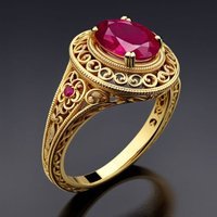Vintage Inlaid Red CZ Women's Ring Aesthetic Gold Color Hand Carving Hollow Daily Wear Party Jewelry Anniversary Gift