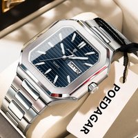 POEDAGAR Square Fashion Man Wristwatch Waterproof Luminous Date Week Quartz Men's Watches Stainless Steel Luxury Men Watch Reloj image 4