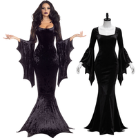 Witch Costume Morticia Adams Style Long Drag Skirt Gothic Dark Design bat Sleeve Fishtail Skirt Halloween Adult Horror Costume