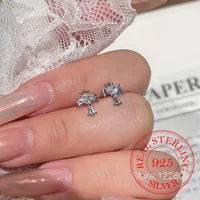 Korean 925 Sterling Silver Crystal Heart Cute Cross Stud Earrings For Woman Fashion Piercing Jewelry Aretes De Mujer Party Gift