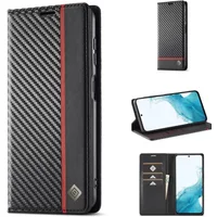Carbon Fiber Leather Case for Samsung Galaxy S25 Edge S24 S23 Ultra S22 S21 S20 FE S10 Plus Note 20 + Business Wallet Card Cover