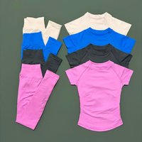 2 Pieces Impact Short Sleeve Set Women Round Neck Breathable Short Sleeve Yoga Sports Leggings Gym Sportswear Workout Sets