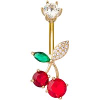 Cute Cherry Belly Button Ring Red Rhinestones Crystal Body Jewelry Custom Titanium Barbell Navel Piercing Sexy Shoppings Girls