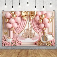 Dreamy Castle Photography Backdrop Pink Balloon Curtain Flower Carriage Girls Birthday Wedding Party Decoration Photo Background
