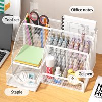 Mesh Desk Organizer Office with 7 Compartments with Drawer Desk Tidy Candy Pen Holder Multifunctional Organizer