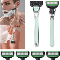 Green Men's Manual Razor Set 7-Layer Replaceable Blade Shaving Knife No Skin Damage Hair Removal Shaver for Smooth Skin
