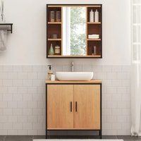 EUGAD Wandmontierter Badezimmerschrank mit Spiegel, verstellbare Regale, 60 x 58 x 16 cm, 6 offene Fächer, Badezimmerregal, Duschregal