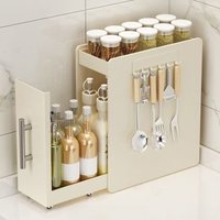 Japanese Style Kitchen Corner Spice Rack Pull out Storage Box Multi Function Condiment Bottle Organizer Desk Surface Mount