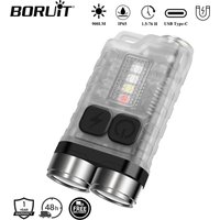 BORUiT V3 LED Keychain Portable 900LM EDC UV Flashlight Work Light Type-C Rechargeable Mini Torch with Magnet UV Pocket Lantern