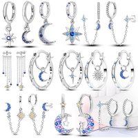 925 Sterling Silver Earrings for Women Girl Ear Hoop Sparkling Sun Moon Starry Sky Earring Fashion Party Jewery Gift Accessories