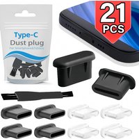 Silicone Type-C Dust Plug Anti-dust Caps USB C Charging Port Protector Cap with Cleaning Brush for IPhone Samsung Xiaomi Huawei