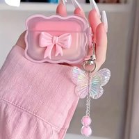 INS wave Bow Transparent Case Stars Wave Gradient Pink Bow Headphone Cover Airpods 4 pro2 Protective Bag Earphone Case
