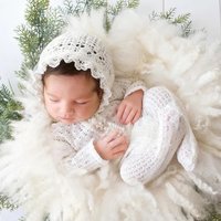 Ylsteed 2Pcs Newborn Photography Romper Footed Jumpsuit Long Sleeve With Matching Pomp Hat Baby Boy Girl Outfits for Photoing-HD