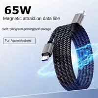 Magnetic Self-Coiling USB C to USB C Cable 65W Fast Charging Braided Data Cord 480Mbps for iPhone 15 Samsung Xiaomi