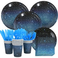 Vaisselle jetable thème ciel étoilé, nappe étoile galaxie, assiettes, gobelets, sacs cadeaux pour espace planète, fournitures de fête d'anniversaire