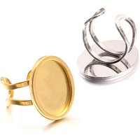 2pcs Gold Oval Cabochon Ring Blanks Stainless Steel Base Settings Tray for DIY Adjustable Finger Rings Jewelry Making Supplies