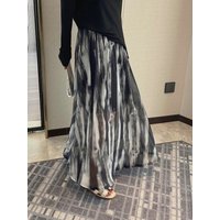 Retro Watercolor Smear Half Skirt Women's Spring Summer New Beach Vacation Style Pleated Large Swing Long Skirt