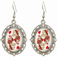 Vintage Playing Card Queen Of Hearts Earrings Retro Gothic Poker Glass Drop Earrings For Women Jewelry