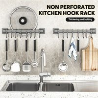 New Wall Mounted Kitchen Hook Adjustable Multifunctional Storage Rack Stainless Steel No Drilling Hanging Rod Kitchen Utensils