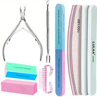 LINMANDA 10Pcs Nail Care Kit: Nail File Nail Polishing Block Cuticle Trimmer Cuticle Pusher Brush Suitable for Home Use