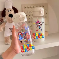 600ML The Amazing Digital Circus Portable Plastic Water Cup Student Outdoor Leak Proof Water Bottle Fun Patterns Straw Water Cup