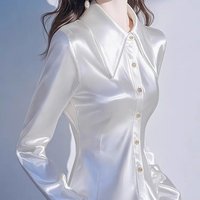 French Satin Turndown Collar Long Sleeved Shirt for Women Spring New Chic Slim Waist Casual Blouse Y2k Top Camisas De Mujer