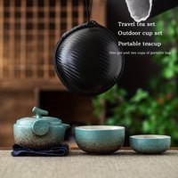 1 set, Handmade Kung Fu Ceramic Teapot and Tea Cup Set for Travel, Office, Living Room, Camping - Portable and Creative Gift