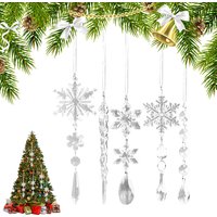 10Pcs Crystal Christmas Tree Ornaments Acrylic Snowflake Icicle Drop Crystal Hangings Transparent Decorative Party Supplies