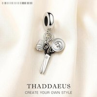 Thimble Scissors Button Pendant 925 Sterling Silver Dangle Charm Women Men New Fine Jewelry