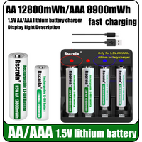 High Capacity Rechargeable AA 12800mWh Battery AAA 8900mWh Battery charge with charger for Solar Light, Keyboard, Remote Control