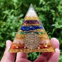 7 Chakra Flower of Life Orgone Pyramid, Healing Crystal EMF Protection Orgonite