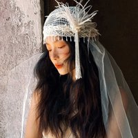 Vintage French Bridal Veil with Feather & Tassel | Luxury Wedding Headpiece for Bride