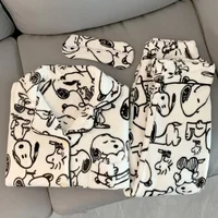 Snoopy Ms. Autumn and Winter New Japanese Sweet and Fresh Cartoon Print Coral Velvet Thickened Pajamas Home Clothing Set