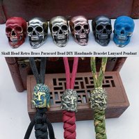 Handmade Sculpture Brass Bead Charms DIY Jewelry Accessories Skull Head Retro Pendant Bracelet Lanyard Pendant EDC Outdoor Tool