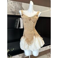 Vintage Feel ort Skirt And Crop Top Set Slim Fit Denim Trim ter Ne Tops Fluffy Bloomers Two Piece Set for Young Women