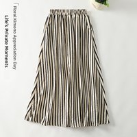 High Waist A-Line Midi Skirt Textured Stripe Drapey Spring Summer Design Comfortable Breathable Cotton Commute Friendly