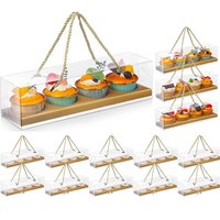10Pcs Clear Cupcake Boxes with Handle 4 Bakery Cake Boxes Rectangular Cupcake Containers for Mother's Day Wedding Party(Gold)