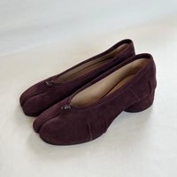 Tabi Shoes Heels for Women Elegant Purple Pleated Leather Mid Heel Pumps Spring Autumn Round Toe Slip-on Heeled Shoes Designer