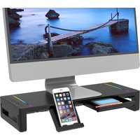 Monitor Stand Desk Monitor Stand Riser with RGB USB 2.0 Hub Lightweight Sturdy ABS Material Monitor Desk Shelf