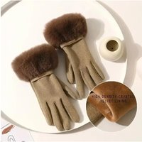 AliExpress NONE Winter Women Keep Warm Plus Velvet Touch Screen Thicken Plush Wrist Suede Gloves Fashion Personality Elegant Drive Cycling