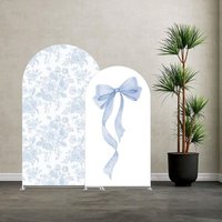 VIKAMA Blue Bow Floral Arch Backdrop Cover Kids Birthday Gender Reveal Sweet Party Photo Booth Background