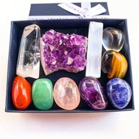 1box Natural Crystal Chakra Set - Amethyst Cluster Agate Cave Selenite Gift Set - Crystal Furniture Decoration Christmas Thanksg