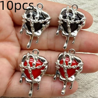 10Pcs Gothic Locked Love Heart Charms Red Tears Metal Pendants For Necklace Earring DIY Jewelry Making