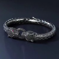 Vintage Punk Leopard Head Snake Scale Bangle Inlaid Cubic Zirconia Electroplated Bracelet for Men Women Hip Hop Jewelry Gift