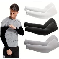 3 Pairs Summer Sun Protection Ice Silk Arm Sleeves, Breathable Elastic Quick-Drying, Unisex for Cycling, Driving, Sports & Gym