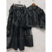 Spring and summer 2025 women's new two-piece lapel nail drill waist short shirt top high waist fluffy skirt elegant suit