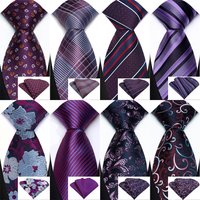 Luxury Mens Ties Floral Dark Purple Ties Paisley Stripes Plaid NeckTie Pocket Square Set Men Wedding Party Tie Accessories